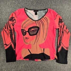 Vintage Custo Barcelona Graphic Long Sleeve Top Womens 2 Pink Pop Art Y2K Mod